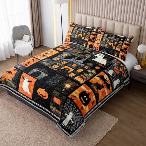 HOSIMA Halloween Quilt Twin,Patchwork Spooky Bedding with 2 Pillowcases. - Image 2