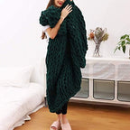 Chunky Knit Throw Blanket Chenille Yarn Soft Cozy Bulky Knitted Blanket for Sofa Bed Chair Large Hand Made Boho Home Decor Emerld Green 40x48 - Image 2