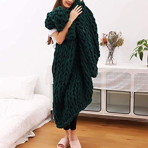 Chunky Knit Throw Blanket Chenille Yarn Soft Cozy Bulky Knitted Blanket for Sofa Bed Chair Large Hand Made Boho Home Decor Emerld Green 40x48 - Image 2
