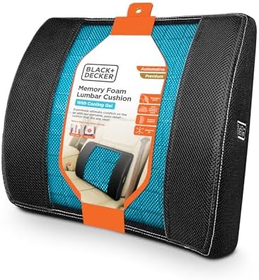 BLACK+DECKER Cooling Gel Lumbar Memory Foam Cushion – Ergonomic Back Support Travel Pillow with Ventilated Mesh, Adjustable Strap, Slow Rebound Memory Foam, Washable Cover by Unknown