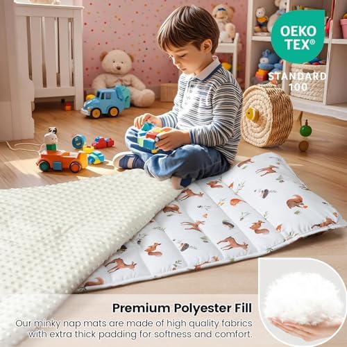 david's kids Toddler Nap Mat with Pillow and Minky Fleece Blanket, 55"x23",Ultra Soft Slumber Bags for Kids, Perfect for Preschool, Daycare, Kids Sleeping Bags with Rollup Design, Woodland Animals - Image 5