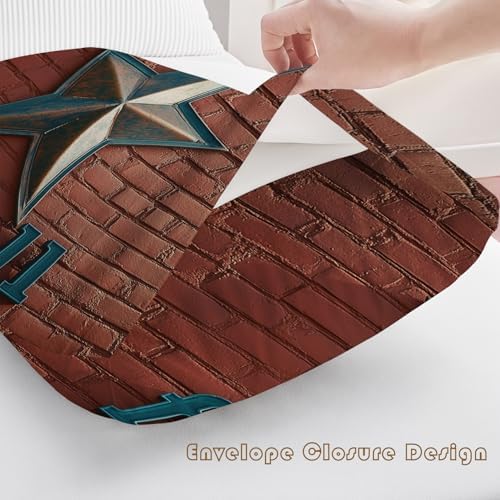 3D Brick Wall Pillowcases Queen Size Set of 2 - Vintage Texas Stars Pillow Cases with Envelope Closure, Football Sports Decorative Pillow Covers for Bed Couch, Soft Breathable Microfiber - Image 5