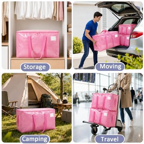Songrey Extra Large Heavy Duty Moving Bags, 4 Pack, Pink - Image 7