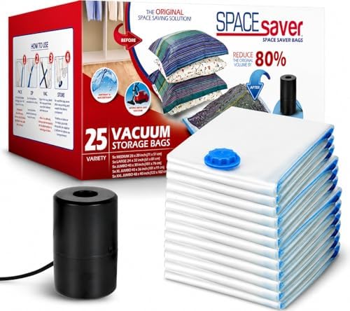 Spacesaver Vacuum Storage Bags with Electric Pump, Variety, 25 Pack by Spacesaver