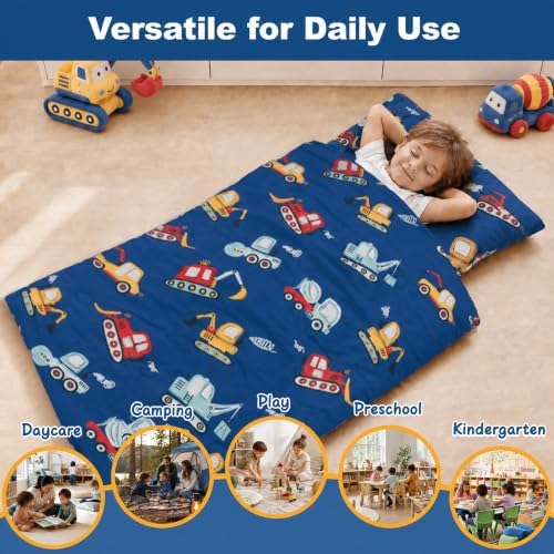 Toddler Sleeping Bag, Toddler Nap Mat with Pillow, Blue - Image 2