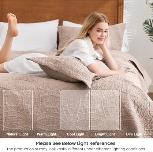Love's cabin Oversized King Size Quilt Bedding Set Burlwood Bedspreads - Oversized King Lightweight Bedspread Comforter - Coin Pattern Coverlet for All Season - 3 Pieces (1 Quilt, 2 Pillow Shams) - Image 6