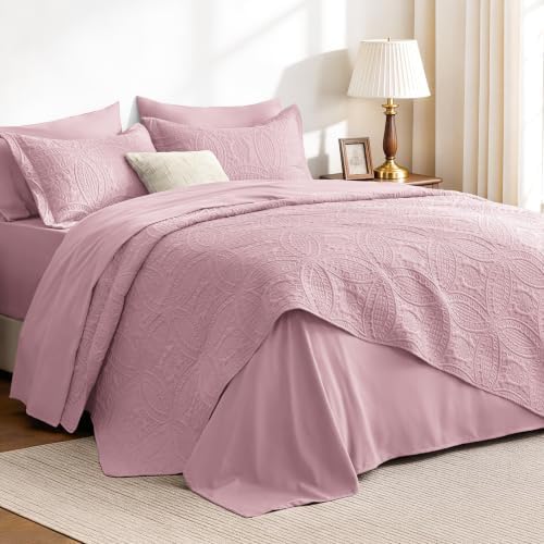 Love's cabin Quilts for Queen Bedspreads, 7 Pieces Bed in a Bag, Pink by Lovescabin
