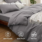 Bedsure Queen Duvet Cover with Fitted Sheet, Double Brushed Bedding, Grey - Image 3