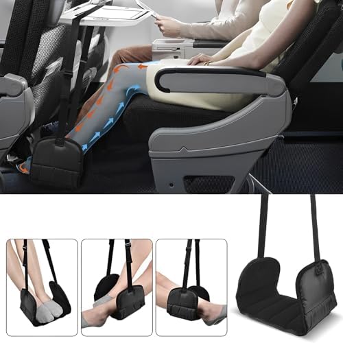 1/3Pcs Airplane Foot Hammock 420D Oxford Cloth Adjustable with Storage Bag Travel Plane Hanging for Airplane, Office, Under Desk, Car(Black-3Pcs) - Image 5