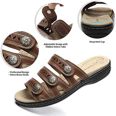 Women's Comfort Leather Slides Lightweight Flat Sandals Cute Slip On Casual Walking Slippers - Image 6