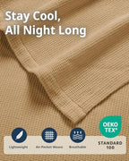 LANE LINEN King Size Blanket, 100% Cotton 300 GSM Waffle Weave - Beige - Image 4