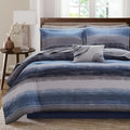Madison Park Essentials Cal King Comforter Set, Bed in a Bag, Watercolor Print Coastal Comforter & Chambray Cotton Sheet Set, All Season Bedding, Saben, Navy Cal King (104 in x 92 in) 9Piece by MADISONPARK