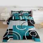 Modern Turquoise Decor Comforter King Geometric Circles Gird Bedding Set For Boys Girls Kids Teens Adult Black Grey Down Comforter Stripe Swirls Duvet Set Modern Graphic Texture Quilted Comforter - Image 2