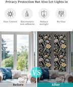 Window Privacy Film Frosted, Vintage Garden Flower Reusable Static Cling Window Tints, Rustic Floral Leaf Pastoral Black Heat Control Windows Films for Offices, Balcony, 29.5 x 118 Inches - Image 6
