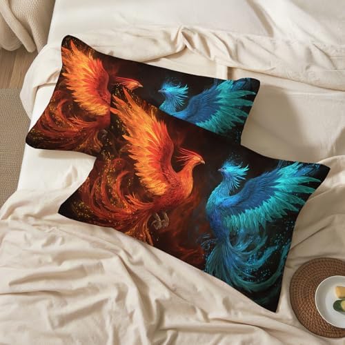 Phoenix Pillow Cases Queen Size Set of 2 - Ice and Fire Pillowcases with Envelope Closure, Fantasy Animal Decorative Pillow Covers for Bed Couch, Soft Breathable Microfiber - Image 2