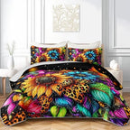 HOSIMA Colorful Sunflower Quilt King with Starry Print with 2 Pillowcases. by HOSIMA