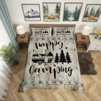 Castle Fairy Camper Bedding Set Full Size,Happy Camping Farmhouse Wooden Kids Duvet Cover,RV Comforter Cover Camper Accessories for Travel Trailers Room Decor Quilt Cover,2 Pillowcase,No Comforter - Image 2
