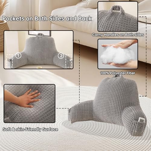Reading Pillow with Arms for Sitting in Bed,Backrest,Gray Flannel,M - Image 5