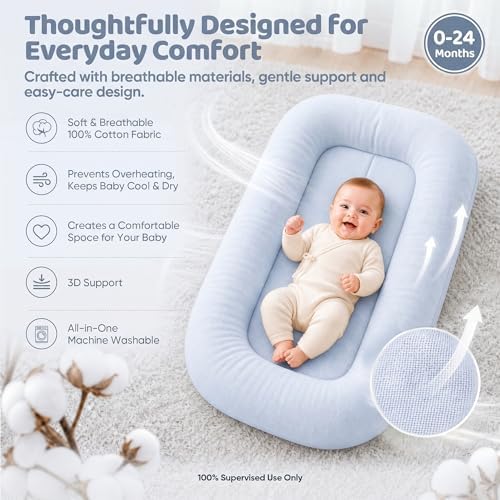 Baby Lounger, Infant Support Cushion 0-24 Months, Light Blue - Image 2