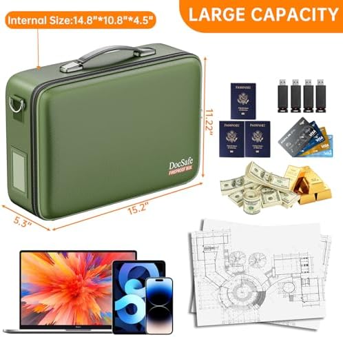 DocSafe Fireproof Document Box Hard Case with Lock ＆ Accordion File Folder - Image 5