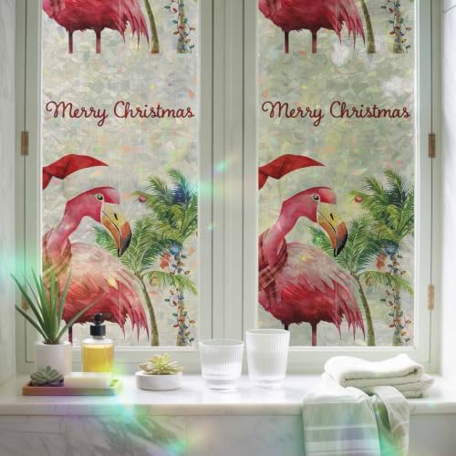 Christmas Flamingos Window Privacy Film Rainbow Static Cling Stain Glass Window Film for Glass Door, Decorative Heat Blocking Sunroof Decal Sticker for Car Home 29.5"x118" Xmas Balls Tree Rustic - Image 6