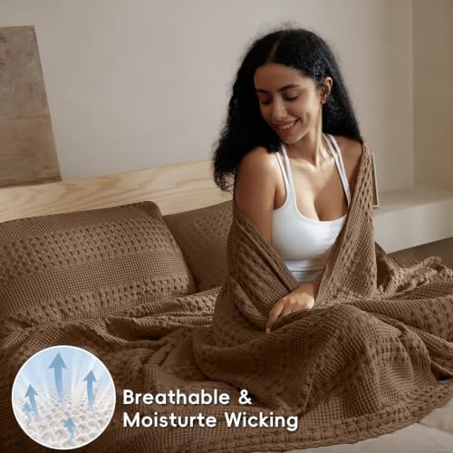 PHF Lightweight 100% Cotton Waffle Blanket for Bed, Queen, Chocolate - Image 3