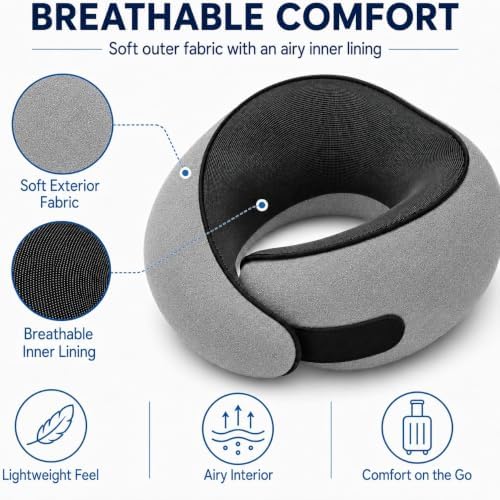 Travel Pillow for Airplane, Memory Foam Neck Pillow for Travel with Chin Support, Washable Cover & Storage Bag, Ergonomic 360° Neck Support for Long Flights, Car, Office, Home, Max Grey - Image 7