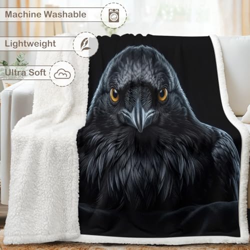 Raven Sherpa Blanket Dark Animal Print Throw Blanket for Men Soft Warm Cozy 50x60 Inches Gothic Crow Design Bedroom Couch Decor Gift for Birthday Housewarming Anniversary - Image 6