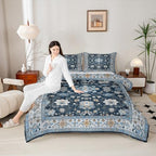 Erosebridal Navy Blue Floral Full Comforter Set - Vintage Flower Boho Bedding Set for Kids Adults | Farmhouse Cottage Flowers Quilt | Retro Aesthetic Bedroom Decor with 2 Pillowcases by Erosebridal