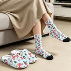 Jeiento Winter Fuzzy Slipper and Crew Socks Warm Winter Shoes Lightweight Soft Cushion House Slipper Bedroom Shoes - Image 3