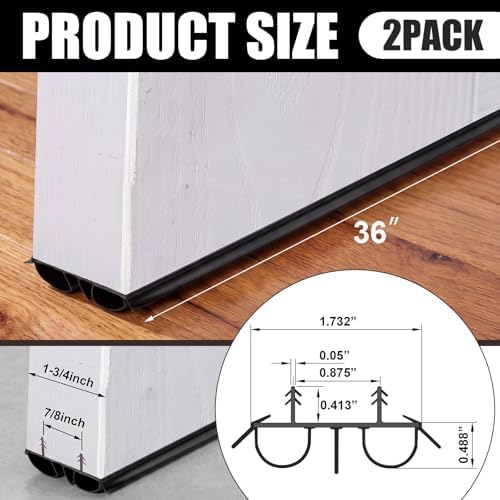 Pushglossy 2 Pcs Double Bubble Kerf 36" Door Bottom Seal, Black - Image 2