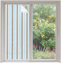 Window Privacy Film Frosted, Light Brown Blue Striped Non-Adhesive Static Cling Window Tint, Modern Farmhouse Vertical Stripes Insulated Windows Frosted Films for Living Room, 35.4 x 78.7 Inches by Unknown