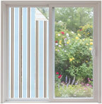 Window Privacy Film Frosted, Light Brown Blue Striped Non-Adhesive Static Cling Window Tint, Modern Farmhouse Vertical Stripes Insulated Windows Frosted Films for Living Room, 35.4 x 78.7 Inches by Unknown