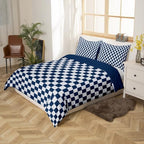Gird Printed Duvet Cover Set Twin Size,Navy Blue Plaid Bedding Set 2Pcs for Kids Boys Teens Men Room Decor,Modern Geometric Check Comforter Cover Lightweight Soft Quilt Cover,1 Pillowcase - Image 2