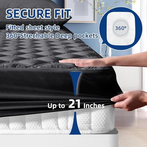 Cal King Mattress Protector Waterproof, Fitted Deep Pocket 8"-21", Black - Image 4