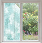 Window Privacy Film Frosted, Teal Blue Botanical Non-Adhesive Static Cling Window Tint, Summer Palm Leaves Foliage Tropical Insulated Windows Frosted Films for Living Room, 35.4 x 78.7 Inches by Unknown