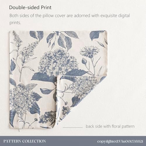 Foindtower Set of 2 Linen Floral Vintage Throw Pillow Covers Neutral Accent Print Decorative Cushion Covers Farmhouse Boho Home Decor for Sofa Chair Couch Bedroom Living Room,24×24 Inch,Blue - Image 7