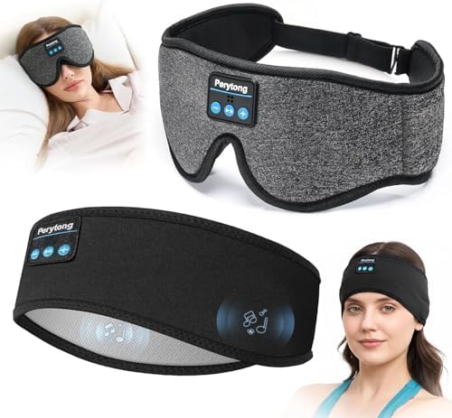 2 Pack Sleep Headphones & Sleep Mask Set, Sleep Headband Headphones with Bluetooth Eye Mask, Ultra-Thin HD Stereo Speaker for Side Sleepers, Sports, Workouts, Insomnia, Yoga, Air Travel, Meditation by Perytong