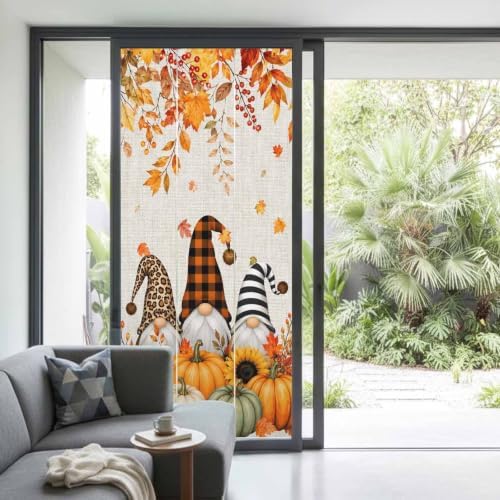 Window Privacy Film Frosted, Thanksgiving Non-Adhesive Static Cling Window Tint, Gnomes Pumpkin Sunflower Maple Leaves Linen Insulated Windows Frosted Films for Living Room, 35.4 x 78.7 Inches - Image 2