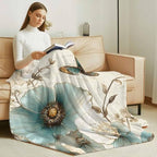 Teal Floral Tulip Throw Blanket, Vintage Botanical Flowers Fluffy Soft Blankets for Couch Bed Travel, Butterfly Plush Microfiber Striped Flannel Blankets, Lightweight Sofa Retro Blankets 32"x48" - Image 3