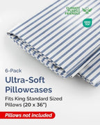 King Standard Pillow Cases - 6 Pack Pillowcases, 20" x 36" - Blue Stripes - Image 2