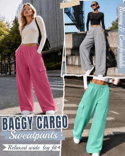 Ficerd 4 Pack Women's Cargo Sweatpants Stretchy Pull On Pants - Image 3