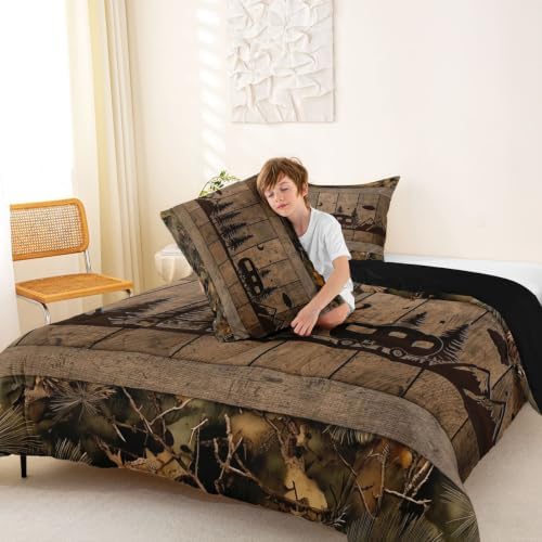 Erosebridal Camping Cabin Queen Comforter Set Rustic Camo Rv Bedding Set Camouflage Camper Car Comforter for Kids Boys Girls Woodland Mountain Pine Trees Quilt Duvet - Image 4