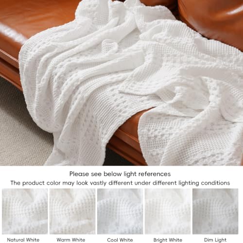 PHF Lightweight 100% Cotton Waffle Blanket for Bed, King, White - Image 6
