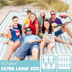 80" x 100" Extra Large Picnic Blankets, Green and White, Stripe - Image 2