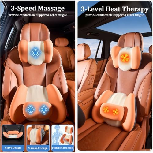 Car Lumbar Support Pillow & Headrest Pillow with Vibration Massage & Heat - Image 4
