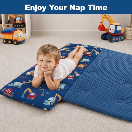 Toddler Sleeping Bag, Toddler Nap Mat with Pillow, Blue - Image 6