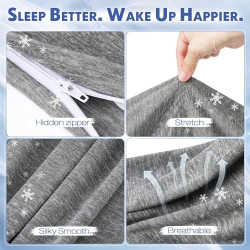 Tudomro 2 Pack Cooling Body Pillow Cases for Hot Sleepers, 20 x 54 Inch Long Cooling Pillow Covers with Hidden Zipper, Soft Breathable Cool to Touch Pillowcases for Night Sweats(Grey) - Image 6