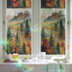 Fall Trees Window Privacy Film Rainbow Static Cling Stain Glass Window Film for Glass Door, Heat Blocking Sunroof Decal Sticker for Car 35.4"x78.7" Vintage Autumn Forest Foggy Natural Scenery - Image 6