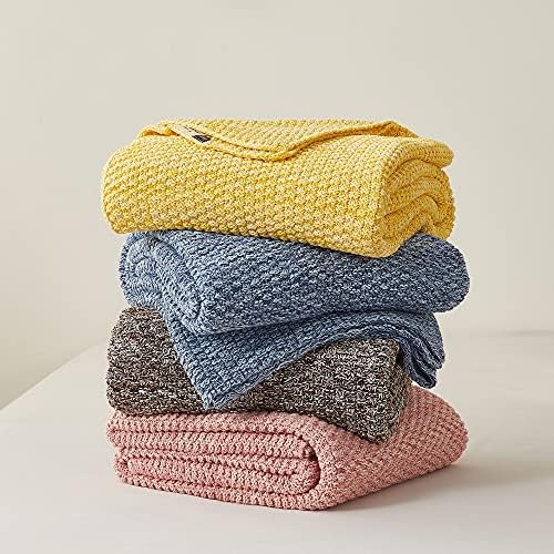 Longhui bedding 100% Cotton Knitted Throw Blanket – Yellow, Soft & Cozy, Machine Washable, 51"x63" – Perfect for Living Room, Couch, Sofa, Bed or Travel - Image 5